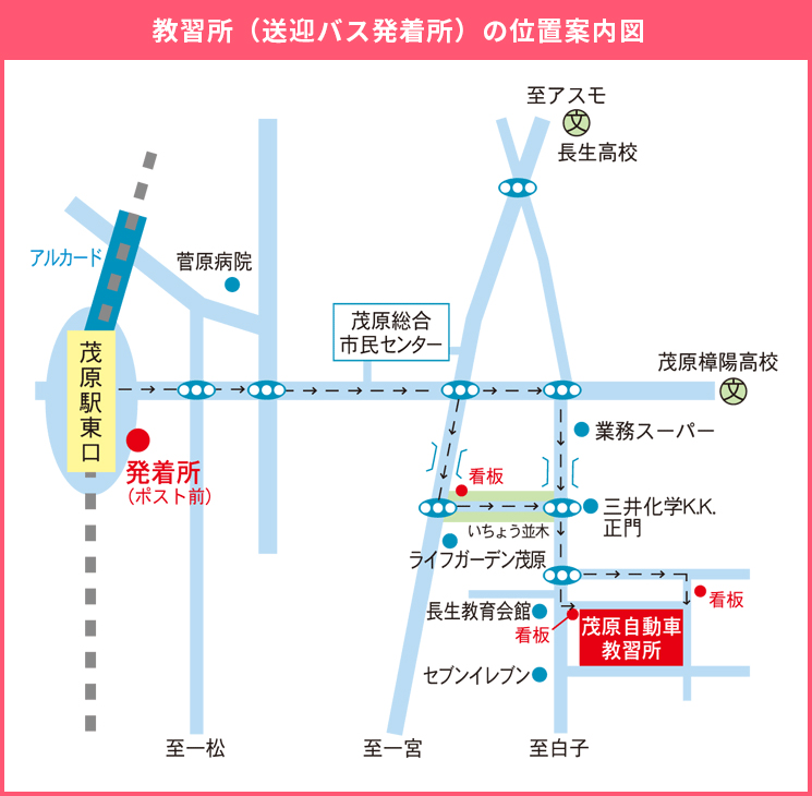 茂原自動車教習所の位置案内図